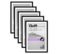 Americanflat 13x19 Picture Frame With Polished Plexiglass - Set of 5 - Use as 11x17 With Mat or 13x19 Without Mat - Galleria Collection - Gallery Wall Set for Wall Display - Black