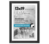 Americanflat 13x19 Picture Frame with Shatter-Resistant Glass - Use as 11x17 Frame with Mat or Display 13x19 Photo Without Mat - Hudson Collection - Wide Picture Frames for Wall Display - Black