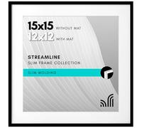 Americanflat 15x15 Picture Frame with Polished Plexiglass - Use as 12x12 Frame with Mat or 15x15 Frame Without Mat - Streamline Collection - Thin Square Picture Frame for Wall Display - Black