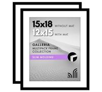 Americanflat 15x18 Picture Frame with Polished Plexiglass - Set of 2 - Use as 12x15 Frame with Mat or 15x18 Frame Without Mat - Galleria Collection - Gallery Wall Frame Set for Wall Display - Black