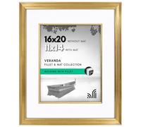 Americanflat 16x20 Picture Frame with Decorative Inner Mat Accent - Displays 11x14 Photos with Mat or 16x20 Without - Veranda Collection - Gold Vintage Frames with Polished Plexiglass