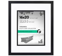 Americanflat 16x20 Picture Frame with Decorative Inner Mat Accent - Displays 11x14 Photos with Mat or 16x20 Without - Veranda Collection - Black Statement Frame with Polished Plexiglass