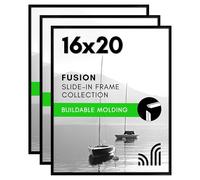 Americanflat 16x20 Picture Frame with Polished Front Cover - Set of 3 - Slide-In Photo Frame with Buildable Molding - Fusion Collection - Picture Frames for Wall Display - Black