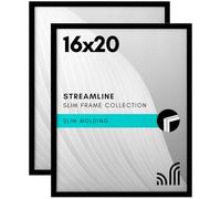 Americanflat 16x20 Picture Frame with Polished Plexiglass - Set of 2 - Streamline Collection - Thin Border Picture Frame for Wall Display - Hanging Hardware Included - Black
