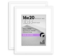 Americanflat 16x20 Picture Frame with Polished Plexiglass - Set of 2 - Use as 11x14 Frame with Mat or 16x20 Frame Without Mat - Galleria Collection - Photo Frames for Wall Display - White