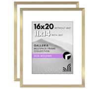 Americanflat 16x20 Picture Frame with Polished Plexiglass - Set of 2 - Use as 11x14 Frame with Mat or 16x20 Frame Without Mat - Galleria Collection - Gallery Wall Frame Set for Wall Display - Gold