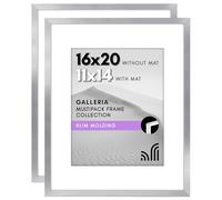 Americanflat 16x20 Picture Frame with Polished Plexiglass - Set of 2 - Use as 11x14 Frame with Mat or 16x20 Frame Without Mat - Galleria Collection - Gallery Wall Frame Set for Wall Display - Silver