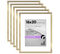 Americanflat 16x20 Picture Frame with Polished Plexiglass - Set of 5 - Use as 11x14 Frame with Mat or 16x20 Frame Without Mat - Galleria Collection - Gallery Wall Frame Set for Wall Display - Gold
