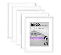 Americanflat 16x20 Picture Frame With Polished Plexiglass - Set of 5 - Use as 11x14 With Mat or 16x20 Without Mat - Galleria Collection - Gallery Wall Set for Wall Display - White