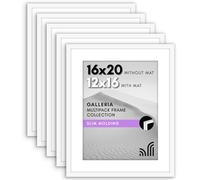 Americanflat 16x20 Picture Frame with Polished Plexiglass - Set of 5 - Use as 12x16 Frame with Mat or Display 16x20 Photo Without Mat - Galleria Collection - Picture Frames for Wall Display - White