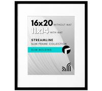 Americanflat 16x20 Picture Frame with Polished Plexiglass - Use as 11x14 Frame with Mat or 16x20 Frame Without Mat - Streamline Collection - Thin Picture Frame for Wall Display - Black