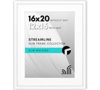 Americanflat 16x20 Picture Frame with Polished Plexiglass - Use as 12x16 Frame with Mat or 16x20 Frame Without Mat - Streamline Collection - Thin Picture Frame for Wall Display - White