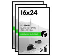 Americanflat 16x24 Poster Frame with Polished Front Cover - Set of 3 - Slide-In Photo Frame with Buildable Molding - Fusion Collection - Picture Frame for Wall Display - Black