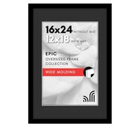 Americanflat 16x24 Poster Frame with Polished Plexiglass - Use as 12x18 Picture Frame with Black Mat and White Trim or Display 16x24 Photo Without Mat - Epic Collection - Black Wide Molding