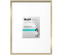 Americanflat 18x24 Poster Frame with Polished Plexiglass - Use as 8x10 Frame with Mat or Display 18x24 Photo Without Mat - Streamline Collection - Thin Border Picture Frames for Wall - Gold