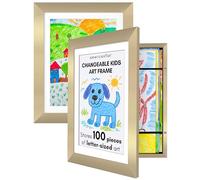 Americanflat A4 Kids Artwork Display Frame in Gold - Use as 25.5x32 cm Kids Art Frame without Mount - Front Opening Childrens Artwork Display Holds 100 Pieces - Set of 2