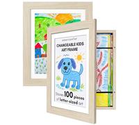 Americanflat - 2 Pack - Kids Artwork Display Frame Changeable (Light Wood) - Magnetic Door Holds 100 Art Pieces - A4 Size Display with Mount or 10x12.5 Without Mount - My Mini Masterpiece