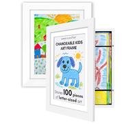 Americanflat - 2 Pack - Kids Artwork Display Frame Changeable (White) - Magnetic Door Holds 100 Art Pieces - A4 Size Display with Mount or 10x12.5 Without Mount - My Mini Masterpiece