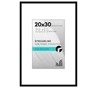 Americanflat 20x30 Poster Frame with Polished Plexiglass - Use as 12x18 Frame with Mat or 20x30 Frame Without Mat - Streamline Collection - Thin Picture Frame for Wall Display - Black