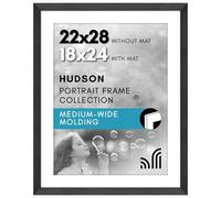 Americanflat 22x28 Poster Frame with Polished Plexiglass - Use as 18x24 Frame with Mat or Display 22x28 Photo Without Mat - Hudson Collection - Wide Picture Frames for Wall Display - Black