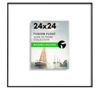 Americanflat 24x24 Floating Picture Frame with Polished Plexiglass - Use as 11x14 Frame with Mat or 24x24 Frame Without Mat - Fusion Float Collection - Slide-in Picture Frame for Wall Display - Black