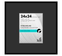 Americanflat 24x24 Picture Frame with Polished Plexiglass - Use as 11x14 Frame with Black Mat or Display 24x24 Photo Without Mat - Streamline Collection - Thin Border Square Frames for Wall - Black