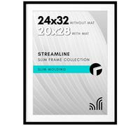 Americanflat 24x32 Poster Frame With Polished Perspex Glass - 20x28 With Mat or 24x32 Without Mount - Thin Black Frame for Wall Decor, Streamline Collection