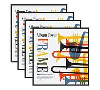 Americanflat 32x32 cm Vinyl Frame with Polished Plexi Cover - Set of 4 - Aluminium Vinyl Record Frame for Wall Display - Album Cover Display with Hanging Hardware - Black