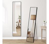Americanflat 35x150 cm Full Length Mirror with Stand - Free Standing Mirror Design for Bedroom or Living Room - Black Aluminium Framed Full Body Piece with Built-in Easel