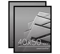 Americanflat Set of 2 Picture Frames 40 x 50 cm Black - Photo Frames with Thin Edge and Plastic Protective Panel - Wall Frame with Integrated Serrated Hooks - Horizontal or Vertical