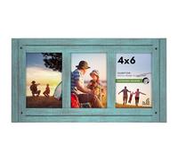 Americanflat 4x6 Triple Picture Frame with Polished, Crystal Clear Glass - Hampton Collection - Distress Wood Collage Picture Frames for Tabletop and Wall Display - Turquoise Blue