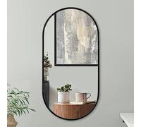 Americanflat 50x100 cm Black Oval Mirror - Aluminium Framed Bathroom Mirror in Black for Living Room or Bedroom - Wall-Mounted Hanging Design with Modern Rounded Frame