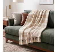 Americanflat 50x60 Throw Blanket - Soft and Breathable Cotton Throw Blanket for Couch, Bed, Chair - Decorative Blankets Perfect for Home, Office, or Outdoor Use - Ecru Camel Plaid Design