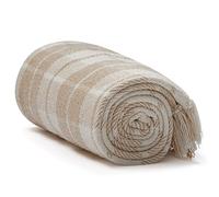 Americanflat 50x60 Throw Blanket - Soft and Breathable Cotton Throw Blanket for Couch, Bed, Chair - Decorative Blankets Perfect for Home, Office, or Outdoor Use - Ecru Camel Plaid Design