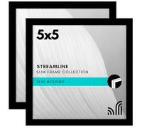 Americanflat 5x5 Picture Frame in Black with Shatter Resistant Glass - Thin Border Frames for Wall and Tabletop (Set of 2)