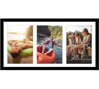 Americanflat 8x16 Panoramic Picture Frame in Black - Three 7x5 Photo Frame Openings - Multi Aperture Collage Picture Frame with Horizontal and Vertical Formats for Wall and Tabletop