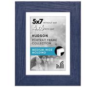 Americanflat 5x7 Picture Frame with Shatter-Resistant Glass - Fits 4x6 Photos with Mat or 5x7 Without Mat - Hudson Collection - Distressed Blue Photo Frame for Tabletop and Wall Display