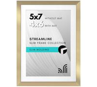 Americanflat 5x7 Picture Frame with Shatter-Resistant Glass - Use as 4x6 Frame with Mat or 5x7 Frame Without Mat - Streamline Collection - Thin Picture Frame for Tabletop and Wall Display - Gold