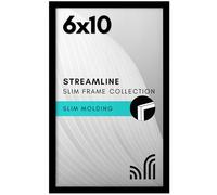 Americanflat 6x10 Picture Frame with Shatter-Resistant Glass - Streamline Collection - Thin Border Photo Frame for Tabletop and Wall Display - Hanging Hardware and Easel Stand Included - Black