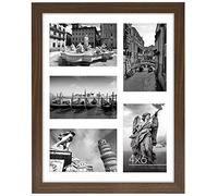 Americanflat 11x14 Collage Photo Frame with Shatter-Resistant Glass - Fits Five 4x6 Photos or One 11x14 Picture - Multi Aperture Photo Frame for Wall Display - Walnut