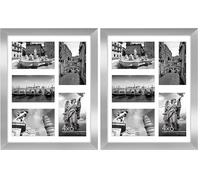 Americanflat 6x4 Collage Photo Frame with Shatter-Resistant Glass - Signature Collection - Fits Five 4x6 Photos or Use as One 11x14 Picture Frame for Wall Display - Silver (Pack of 2)