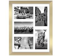 Americanflat 6x4 Collage Photo Frame with Shatter-Resistant Glass - Signature Collection - Fits Five 4x6 Photos or Use as One 11x14 Picture Frame for Wall Display - Gold