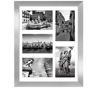 Americanflat 6x4 Collage Photo Frame with Shatter-Resistant Glass - Signature Collection - Fits Five 4x6 Photos or Use as One 11x14 Picture Frame for Wall Display - Silver