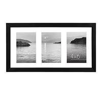 Americanflat 6x4 Collage Photo Frame with Shatter-Resistant Glass - Signature Collection - Fits Three 4x6 Photos or Use as One 8x16 Picture Frame for Tabletop and Wall - Black