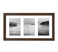 Americanflat 8x14 Collage Picture Frame in Walnut - Displays Three 6x4 Frame Openings - Engineered Wood Panoramic Picture Frame with Shatter Resistant Glass, Hanging Hardware, and Easel