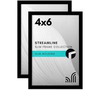 Americanflat 6x4 Photo Frames with Shatter Resistant Glass - Thin Photo Frames for Wall and Tabletop Display - Hanging Hardware and Easel Back Included - Black
