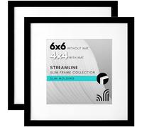 Americanflat 6x6 Picture Frame in Black - Thin Border Frame Displays 4x4 With Mat and 6x6 Without Mat - Horizontal and Vertical Formats for Wall and Tabletop (2 Pack)