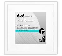 Americanflat 6x6 Picture Frame with Shatter-Resistant Glass - Use as 4x4 Frame with Mat or Display 6x6 Photo Without Mat - Streamline Collection - Square Frames for Tabletop or Wall - White