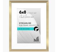 Americanflat 6x8 Picture Frame with Shatter-Resistant Glass - Use as 4x6 Frame with Mat or Display 6x8 Photo Without Mat - Streamline Collection - Picture Frames for Tabletop and Wall - Gold