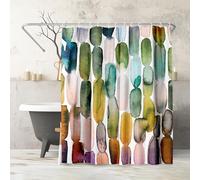 Americanflat 71x74 Oval Pattern Shower Curtain - Water-Resistant Long Shower Curtain with Metal Grommets and 12 Hooks - 100% Polyester - Olive Green, Teal, Yellow, Blush Pink, Plum and Burnt Orange
